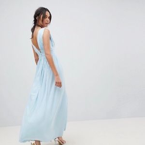 premium lace insert pleated maxi dress